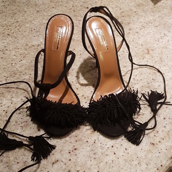 Aquazzura Wild Thing 105 suede sandals black 37.5 - Picture 4 of 7
